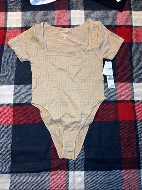 Women's Square Neck Beige Bodysuit